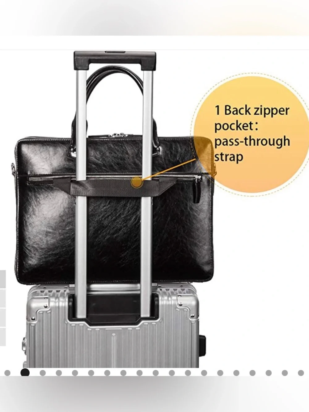 Bostonian Black Leather Laptop Briefcase with Adjustable Strap